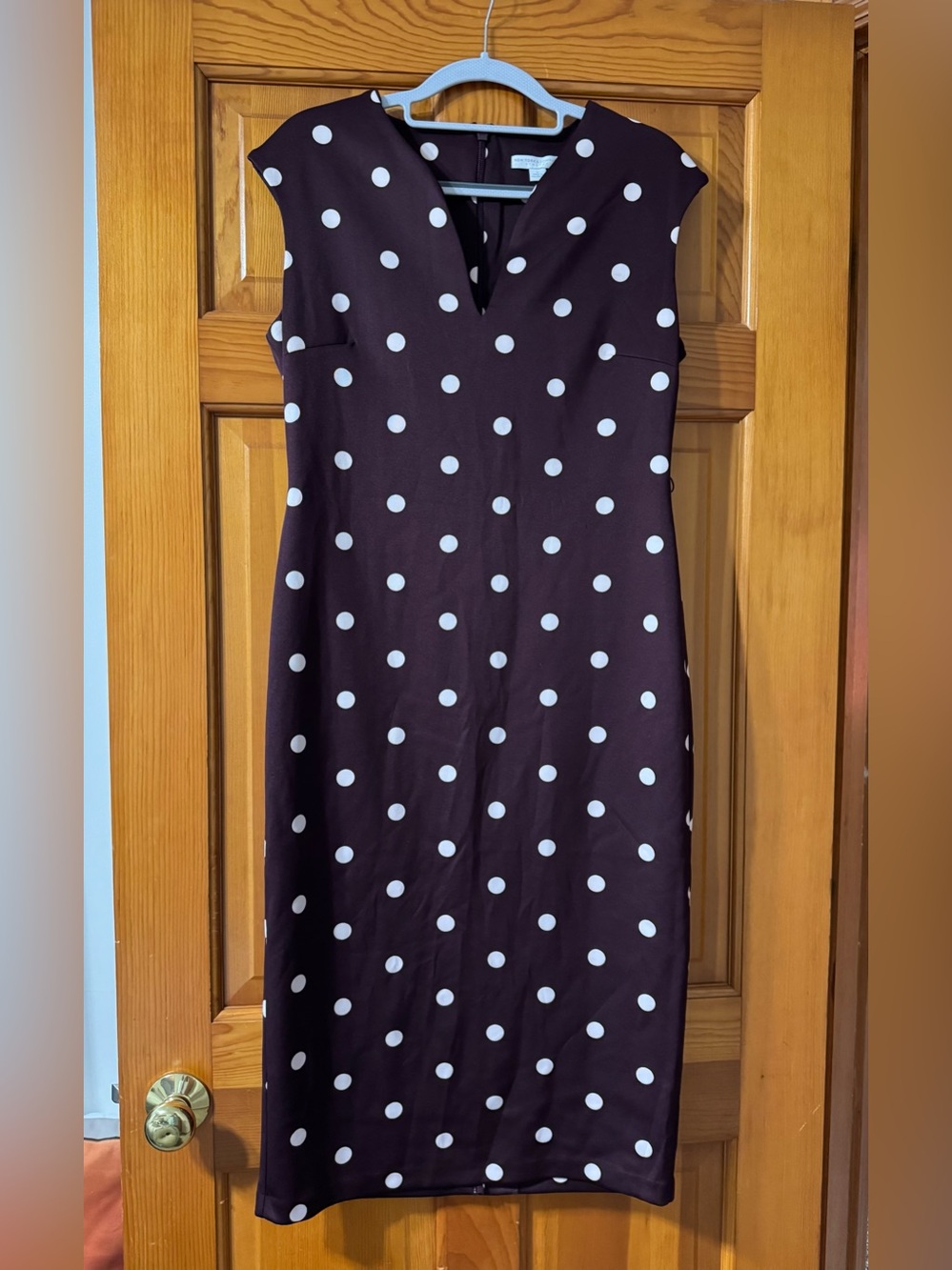 New York & Company Burgandy Polka Dot Midi Dress
